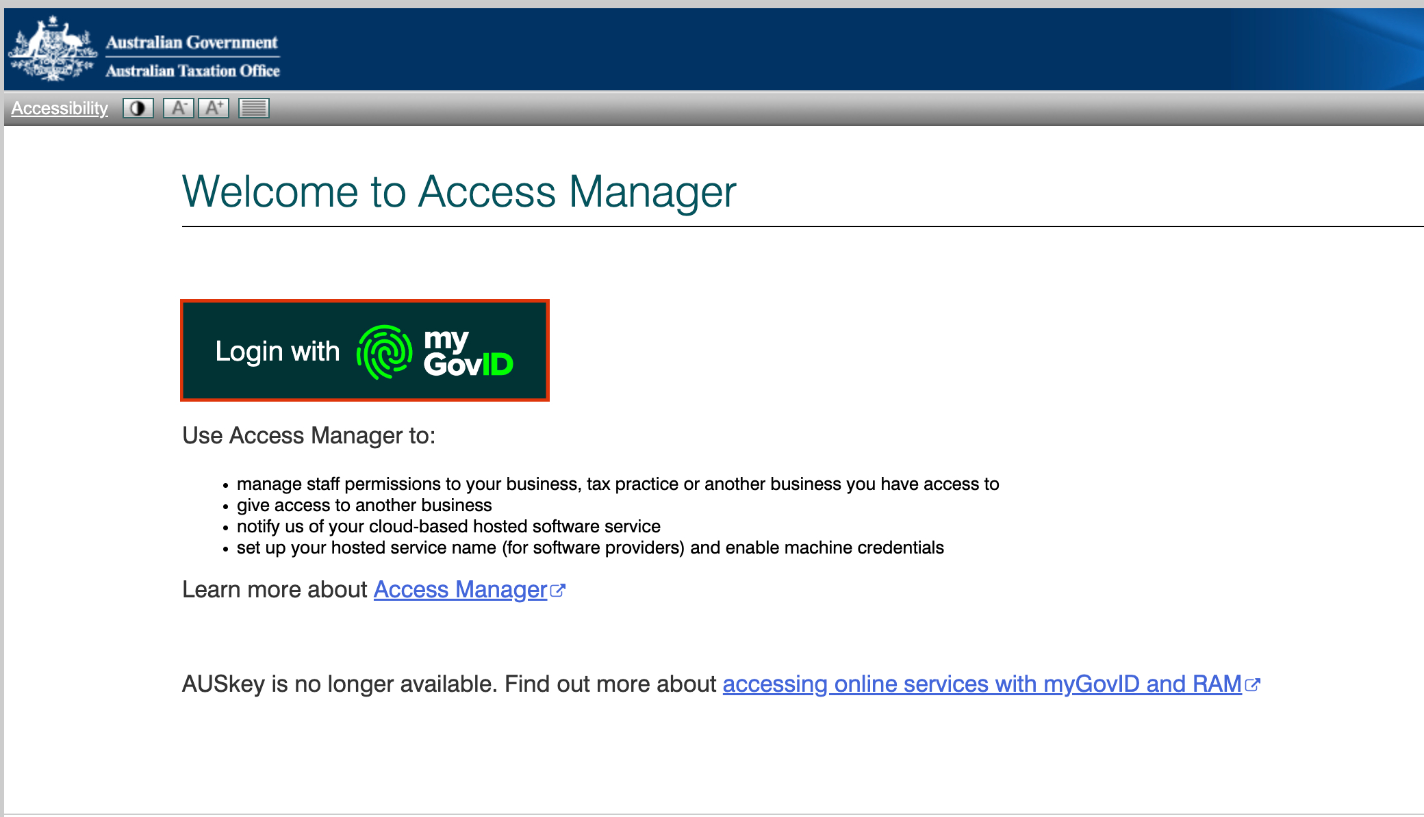 Screenshot of Welcome to Access Manager screen with Login button highlighted.jpg